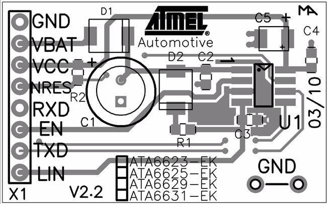 Atmel ATA6629/ATA6631 3. Schematic and Layout of the Development Board for the Atmel ATA6629/ATA6631 Figure 3-1.