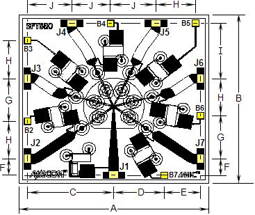 MASW-006102-13610 Chip Outline Drawing 1,2 DIM INCHES MILLIMETERS MIN MAX MIN MAX A.1325.1335 3.3655 3.3909 B.1225.1235 3.1115 3.1369 C.0595.0605 1.5113 1.5367 D.0345.0355 0.8763 0.9017 E.0245.0255 0.