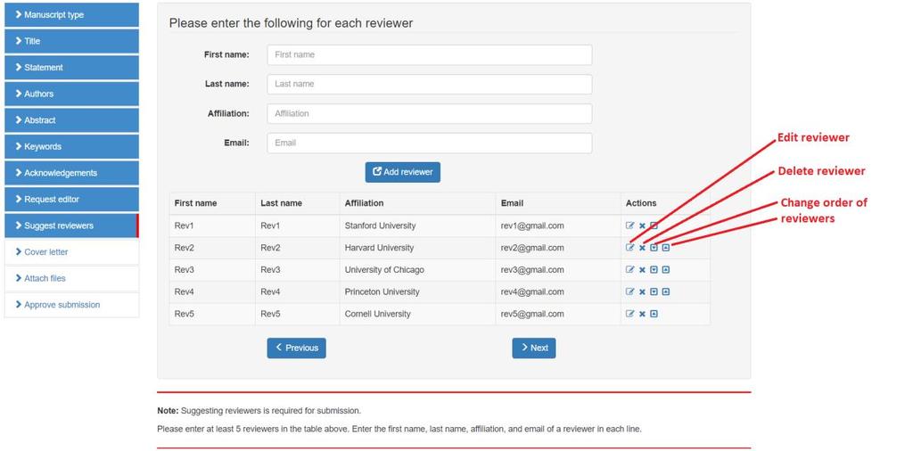 To change the order of the recommended reviewers, click the up or down arrows in the  Figure 20: