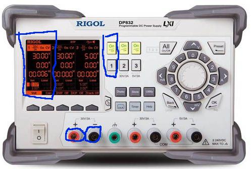 Part 5: current vs. voltage for LED Start Time: We ll introduce one more piece of lab equipment today: the Rigol DP832 benchtop power supply. (See photo below.