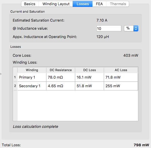 FEA / FEMM Power Software: Loss Accuracy EtaDesigner Loss: 337mW Eta Designer