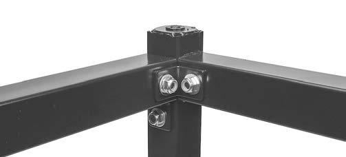 Secure end frames and lower support with (2) external corner braces and (2) internal corner braces, using (6)M-1.