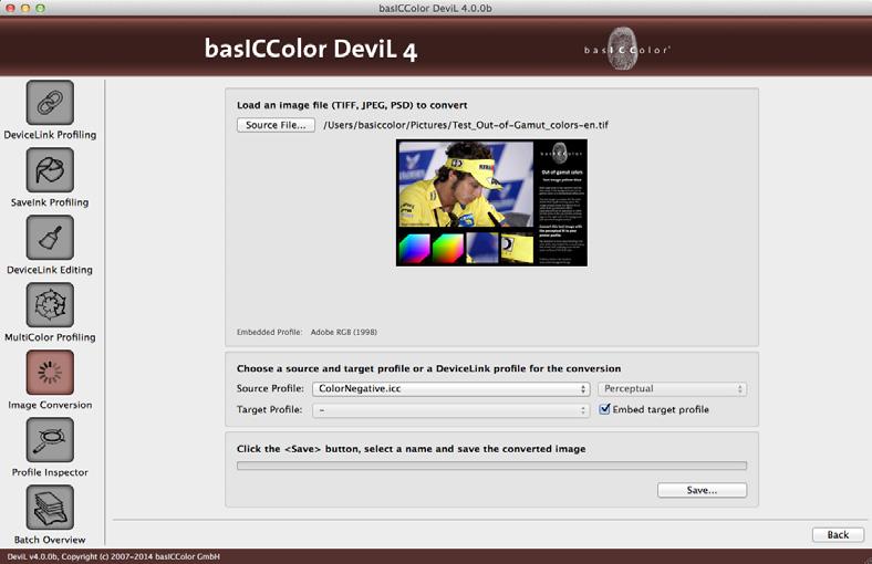 7. Image conversion basiccolor DeviL converts PSD, TIFF and JPEG files with the help of ICC device profiles and DeviceLink profiles.