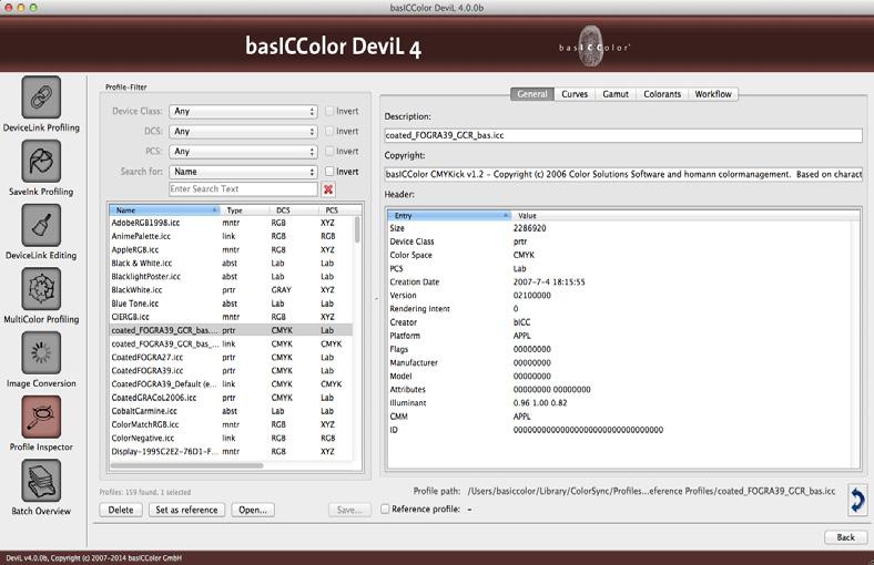 8. Profile Inspector The Profile Inspector is a new feature in basiccolor DeviL 4.