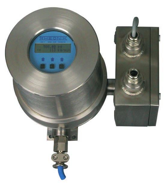RHE11 Hazardous Area Multifunction Coriolis Flow Transmitter Features Wall or Pipe Bracket Mount Built in safety barriers allow operation with RHM sensor in hazardous area Selectable Metric and