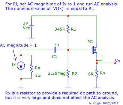 Part 4: Determining RR ii Left: Micro-Cap schematic for determining RR ii. Right: Simulation output, showing that the input resistance at 100 Hz is 299.74K Calculation Micro-Cap SPICE AA vv 0.809 0.