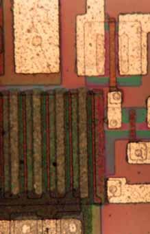 Photomicrograph of the on-chip amplifier of a CCD and its circuit diagram 20µm Output Drain (OD) Gate of Output Transistor Output Source (OS) SW R RD OD Output Node