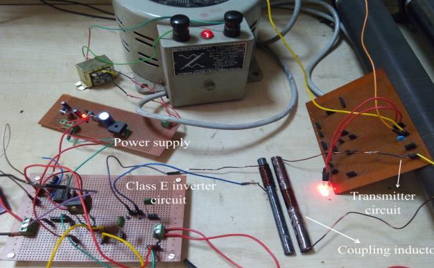 To verify the zero voltage switching (ZVS) condition of the class E resonant inverter, the experiment is performed with the almost same parameters for the optimum mode of operation. Fig. 1.