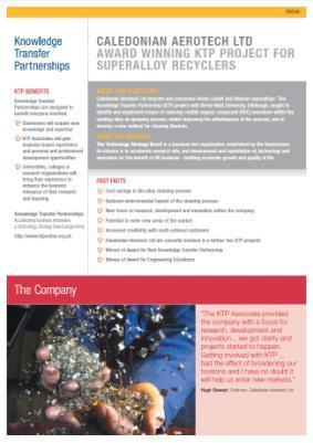 Case Studies Caledonian Aerotech Ltd Award winning KTP project for superalloy recyclers To identify and implement a means of reducing volatile organic compound (VOC) emissions within the existing