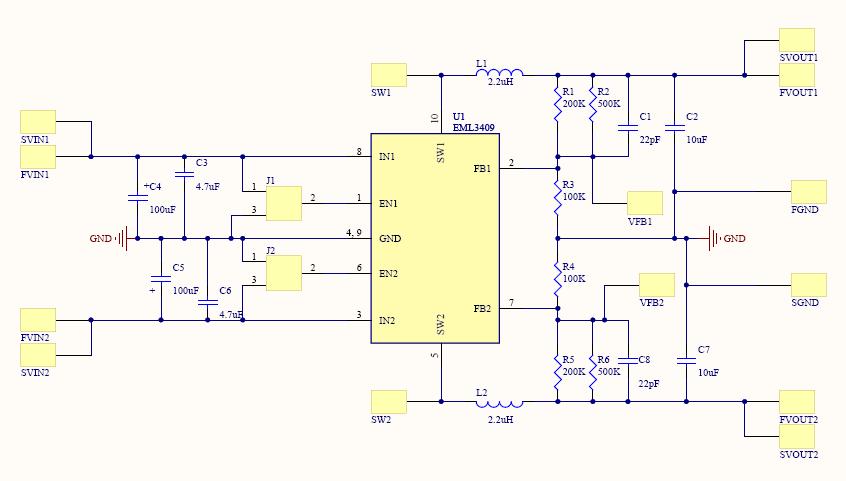 Typical Schematic for PCB Layout Note. R2, R6 and C4, C5 are preserved passive component locations for testing purpose. Please remove it during normal application.