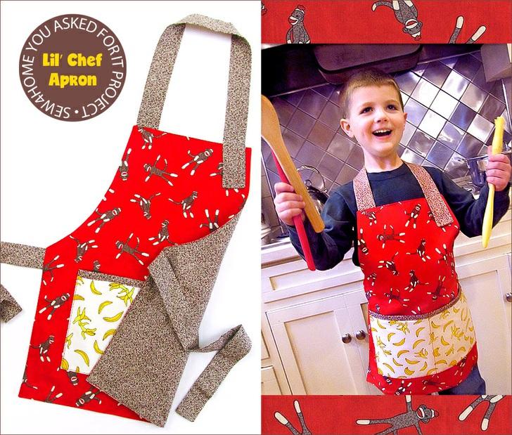 Our apron is designed for a five to seven year old, finishing at 17" wide x 20" from bib to hem. Chef Caden who models it above, was just turning five; it fit him just fine with room to grow.