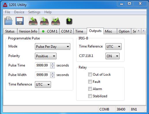 48 1201 Utility Software 7.11.4 Pulse Per Day Mode Choose this programmable pulse mode to provide a pulse every day at the chosen hour, minute, second and fractional seconds.