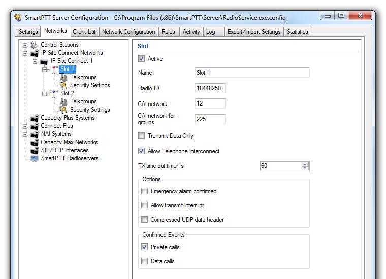 IP Site Connect 25 5. To configure the IP Site Connect network slots, click on the corresponding item in the setting tree. Name slot name, which will be displayed on the SmartPTT Dispatcher console.