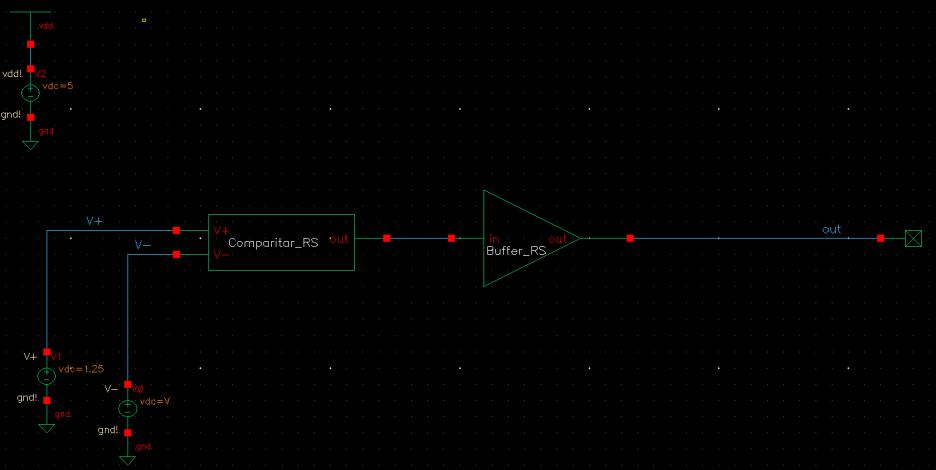 Simulation After that we check for the switching point and gain of the comparator. For my comparator V+ equals Vref. For this analysis there is a constant 1.25V put into V+.