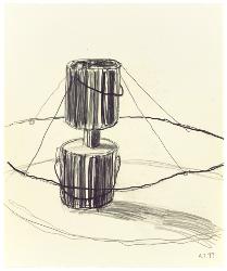05) TAYAL0468 3 Cans with One Plumber's Snake_ Pencil and graphite on paper 15 1/16 x 12 1/2 inches