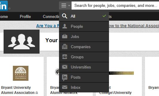 Network Join Groups Groups can help you form new connections & inform you about industry-related trends/information Start with Bryant University Alumni groups Consider joining groups