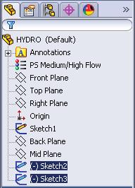 Key-in HYDRO for the filename and press ENTER. B. Delete Loft1, Sketch2 and Sketch3.