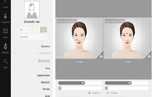 The next test is Sebum oil in the skin Click on Sebum or use the Remocon arrow to navigate to the next