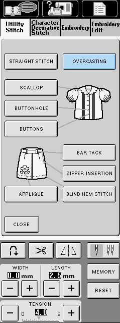 Using the Sewing Type Selection Key You can also select utility stitches using.