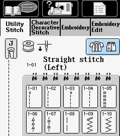 For example, if you want to sew overcasting, but you do not know which stitch to use or how to sew the stitch, you can use this screen to get advice.