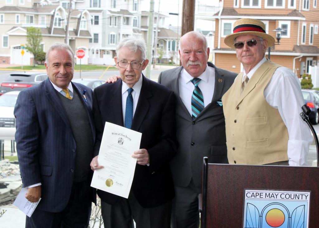 Also on April 27, Assemblyman Bruce Land (second from right) honored former Sea Isle City Historical Society President Mike Stafford (second from left) and
