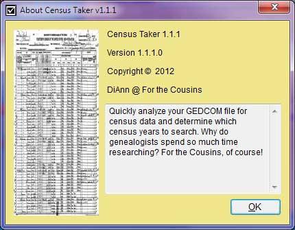 About Census Taker shows you the version number of the program you are