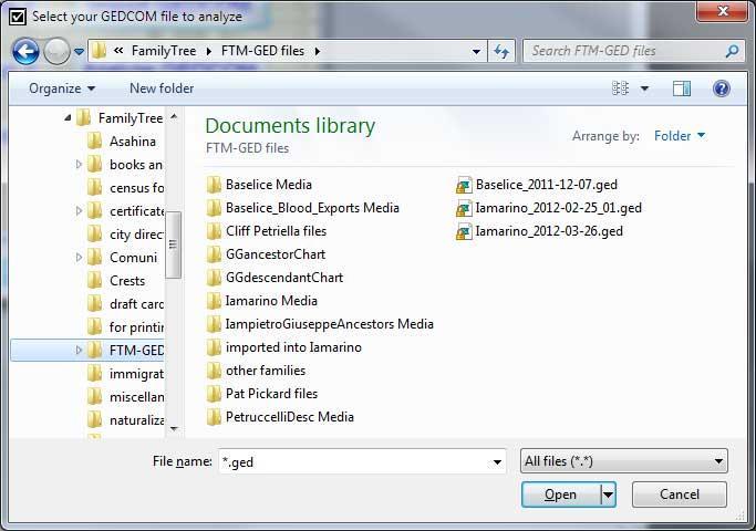 You will be prompted to locate your GEDCOM file on your computer. Browse your way to your file, select it and click Open.