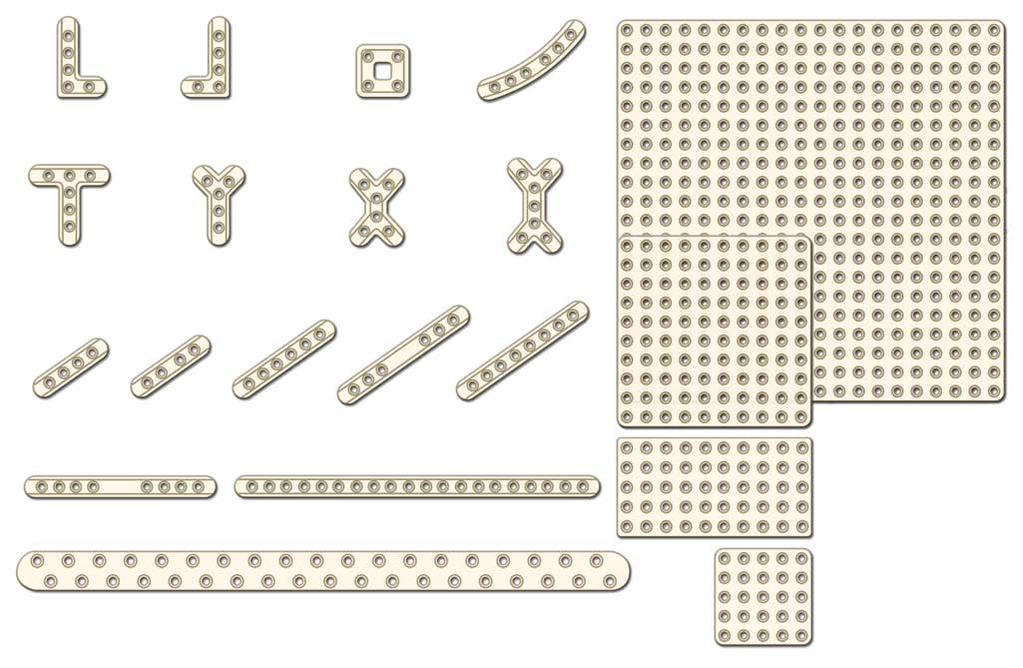 1.5mm Implants L Plate, Right 915-2424 L Plate, Left 915-2425 Square Plate 915-2426 6-Hole Plate, Curved 915-2427 T Plate 915-2420 Y Plate 915-2421 X Plate 915-2422 X Plate, 915-2423 4-Hole Plate,
