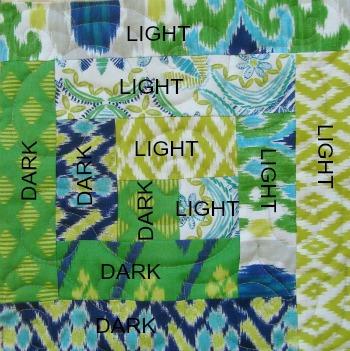 3) Iron 4) Pin the next light fabric, then dark, and dark again, then light, light.