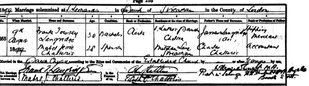 The Langridge/Gibbons connections continued, however, despite the adversity, and in the 1891 census, we find Frank Langridge, by now a mercantile clerk, living with his uncle Stanley Gibbons in