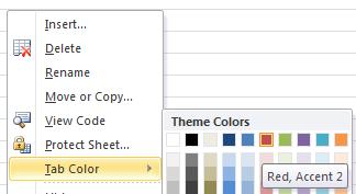 4. Right click on the Products tab and change the Tab Color to the highlighted below: 5. Right-click on the Analysis tab and change the Tab Color to the highlighted below: 6.
