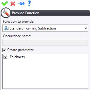 Select the Standard Forming Subtraction function and check the Create parameter option. After validation, hide the rectangle shape.