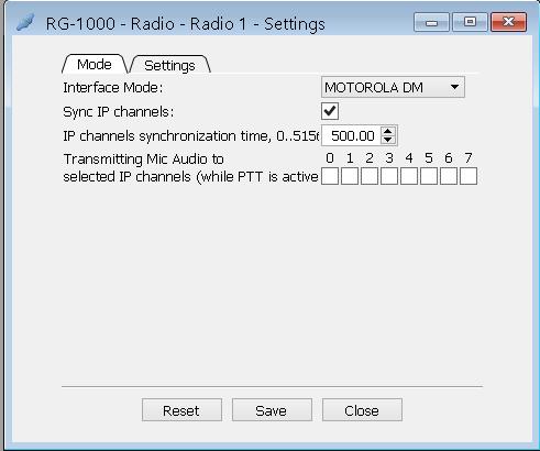 12 To open the Settings window, double-click Settings on the RG-1000 panel in the Radio section.