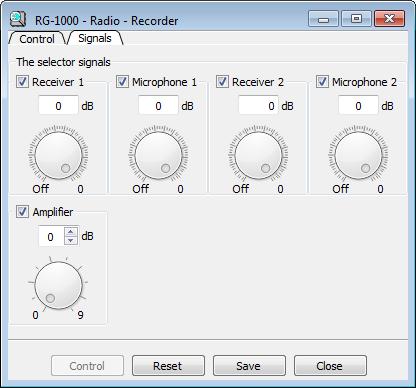 20 The Signals tab contains the selector of audio signals incoming to the recorder and variable output amplifier with control interval from 0 to 9 Db.