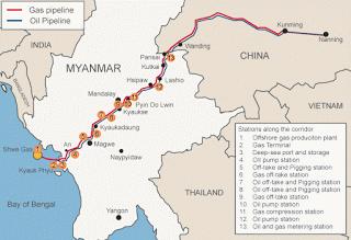 The gas pipeline from Myanmar to China carries the gas extracted from Shwe gas project located offshore of the Bay of Bengal.