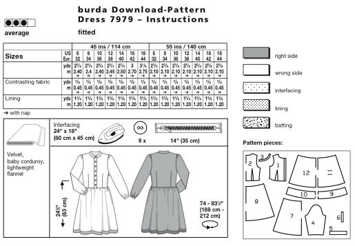 Pattern Pieces 1 Bodice Front 2x 2 Bodice Back 1x 3 Neck Band 2x 4 Sleeves 2x 5 Sleeve Flounce 2x 6 Facing for Slit 2x 7 Skirt Front 1x 8 Skirt Back 1x 9 Front Hem Band 1x 10 Back Hem Band 1x 11