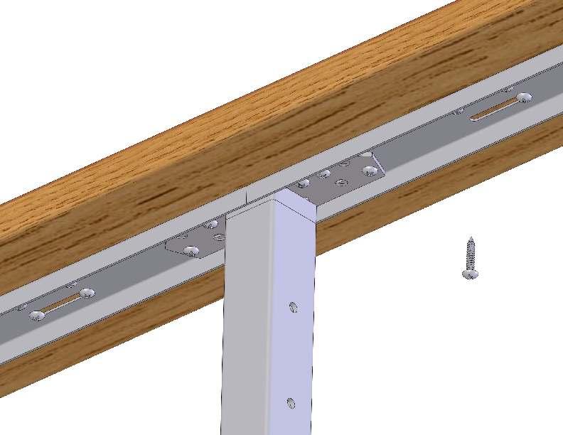 Place the customer supplied top rail on top of the reinforcing channel. Use the supplied #10 wood screws to attach the channel and top mounting plate to the top rail (Figure AA).