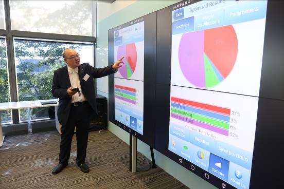 Dr Philip Yu Leung-ho of the Department of Statistics and Actuarial Science, Faculty of Science demonstrates his powerful portfolio optimization software PORTimizer and a MPF mobile app MPF
