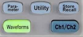1.7 To Use Common Function Keys As shown in Figure 1-19, there are five keys on the operation panel, which are called Parameter, Utility, Store/Recall, Waveforms, and Ch1/Ch2.