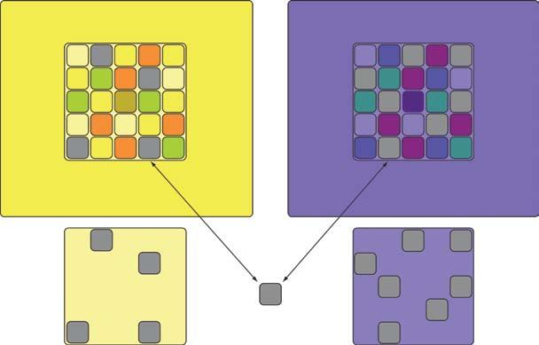 Figure 4 White s illusion with colors One more two dimensional example, Figure 5 shows two faces of a Rubik s Cube structure with 25 squares in various colors.