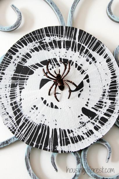 Spin Art Spider Web Paper plates Black and white paint Black construction paper Scissors Plastic spoons Salad spinner Cut a supply of black construction paper spiders Place the paper plate into the