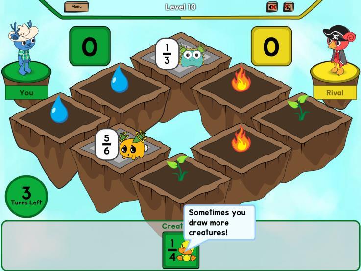 Level 6: Mix of all battles. Student fraction cards are ¼, ½, ½, and 1. Level 7: Mix of all battles. Student fraction cards are ¼, 1/3, ½, and 1. Level 8: Fractions no longer perfectly ordered.