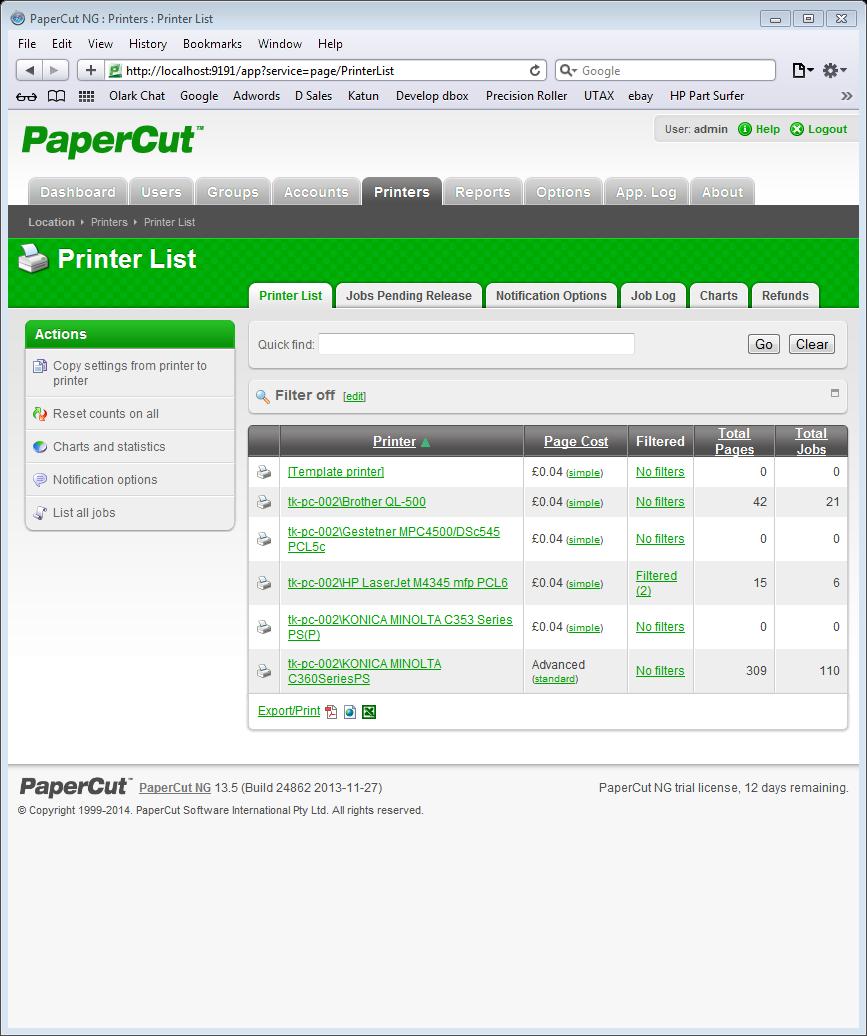 From here you can see a list of all printers on your system.