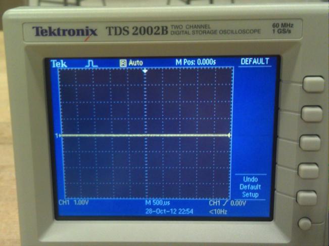 The oscilloscope is now set to the factory defaults Unfortunately the factory defaults include a 10x attenuation on