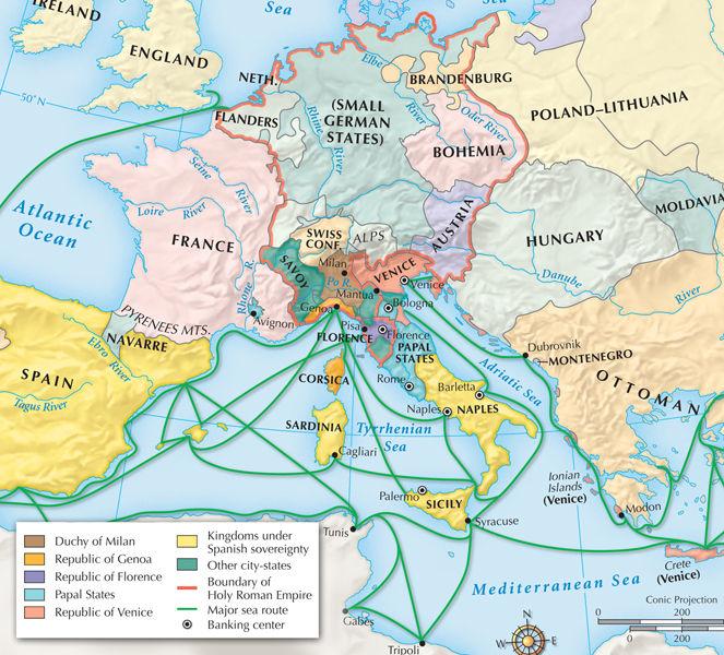 Europe in 1500 Italy s central location helped