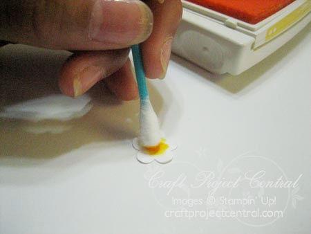 Then use a q-tip with the Summer Sun Classic Stampin Pad and dab some