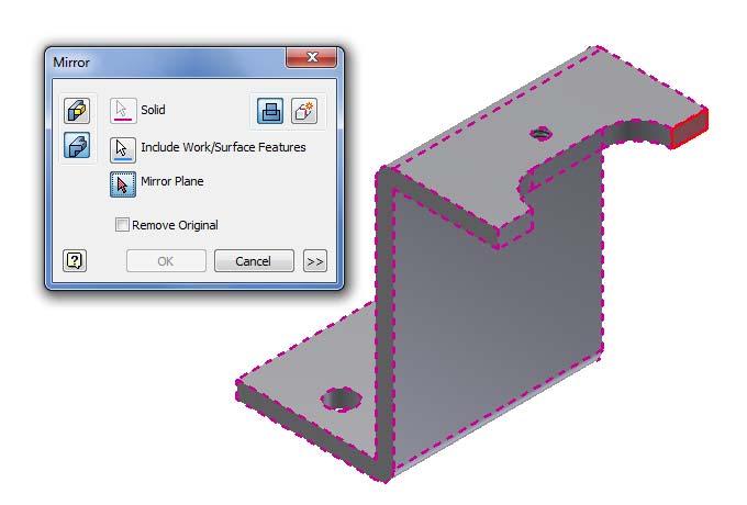 Mirror a Solid The next function we will learn to draw in Inventor is mirror.