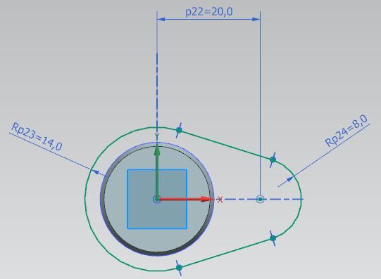 the two arc centers and impose a length of 20 mm. Finally, impose the arc radii.