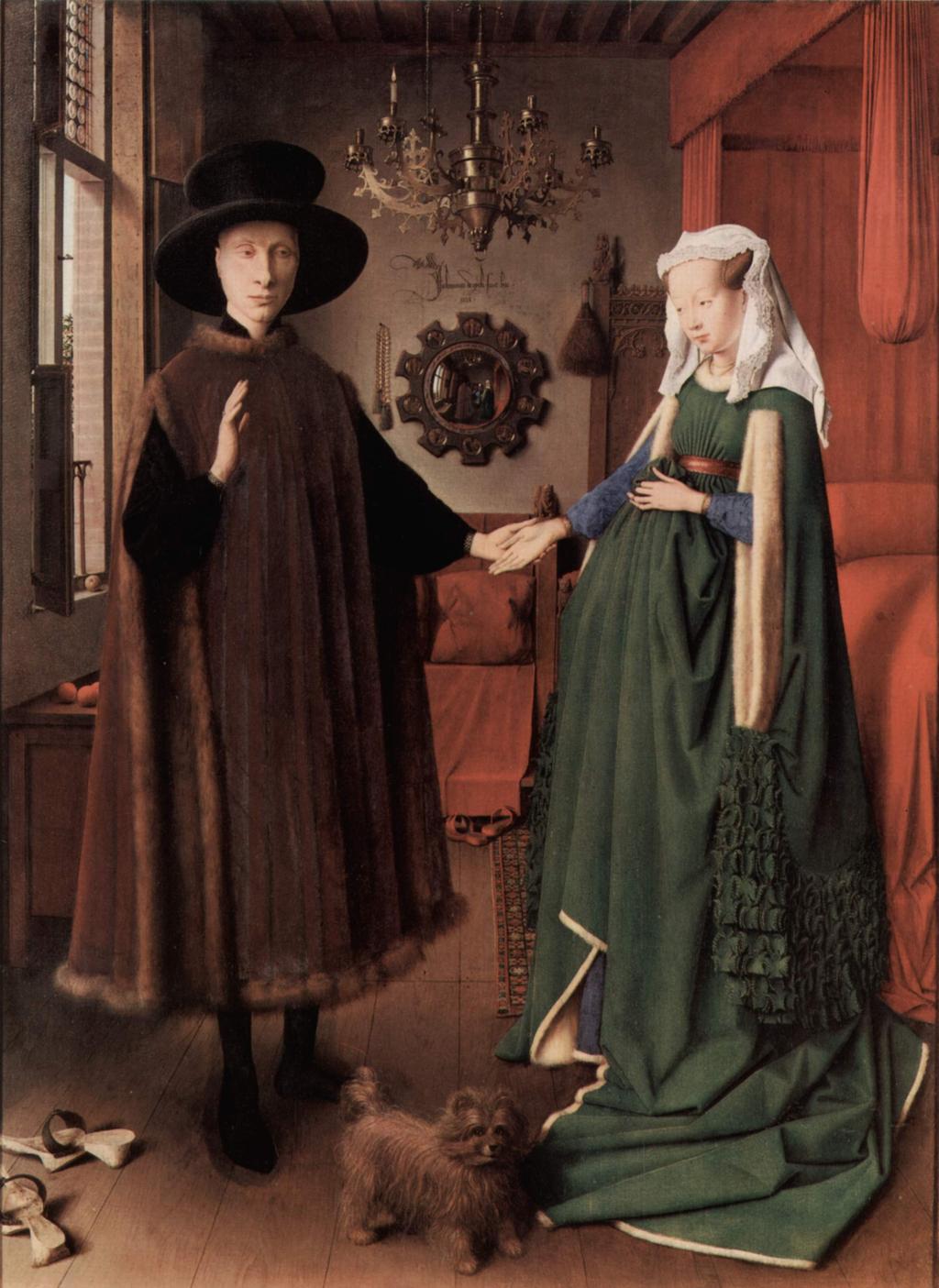 Jan Van Eyck, Double Portrait; Traditionally Known as Giovanni Arnolfini and his Wife, Giovanna Cenami, 1434, Oil on wood panel, 33 x 22 inches, National Gallery, London.