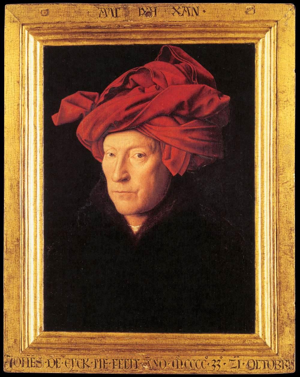 Jan van Eyck, Man in a Red Turban, 1433, oil on wood panel, 13 x 10 inches, The National Gallery, London.